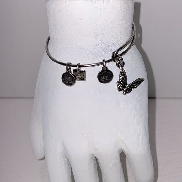 Alex & Ani Butterfly Silver Charm Bangle Bracelet With Charms Rafaelian Silver - Picture 9 of 14